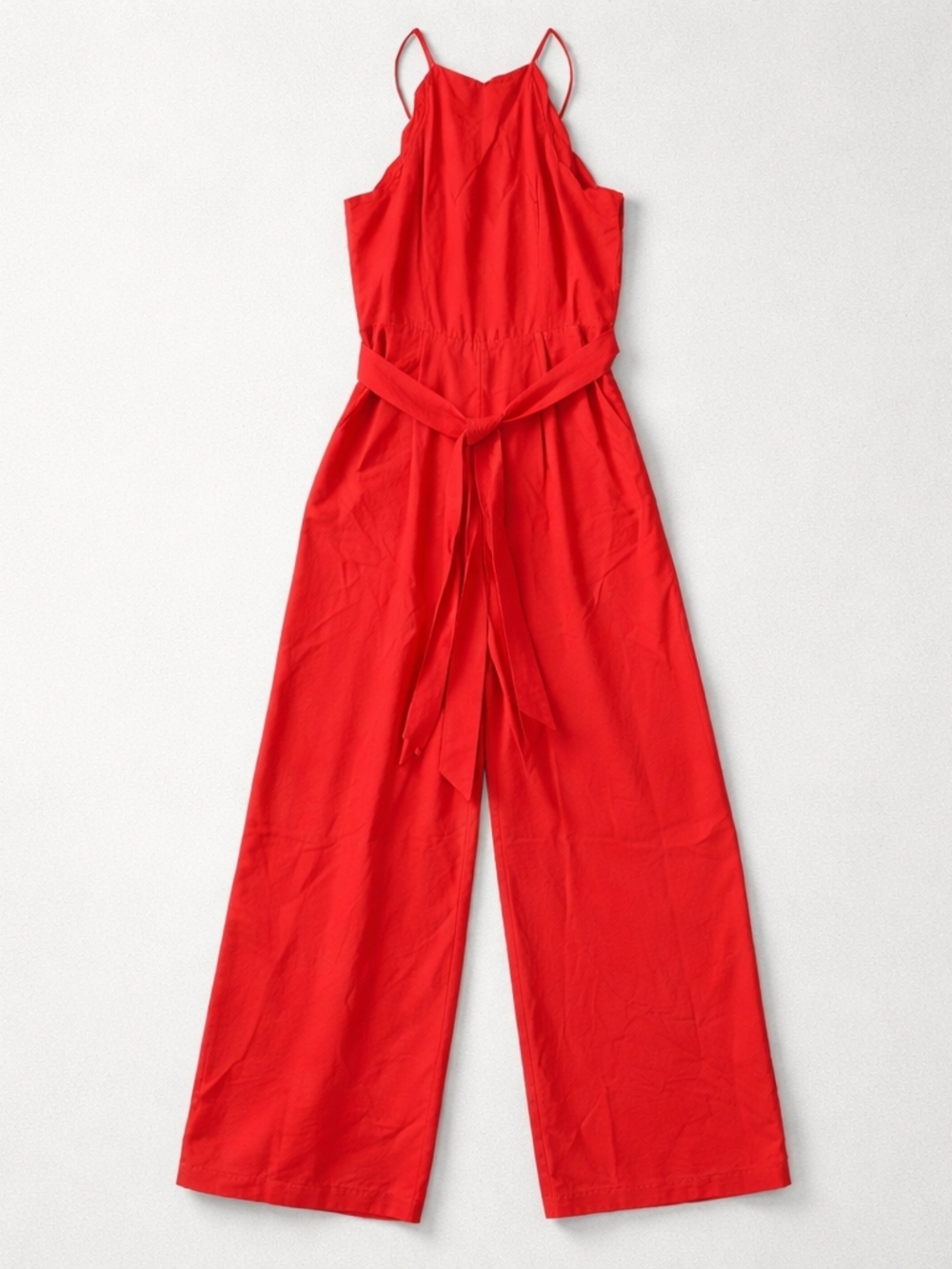 CeCe Red Wide-Leg Halter Jumpsuit with Waist Tie